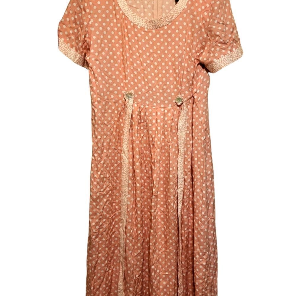 Vintage Jamie Brooke Orange Polka Dot Midi Dress Size 14